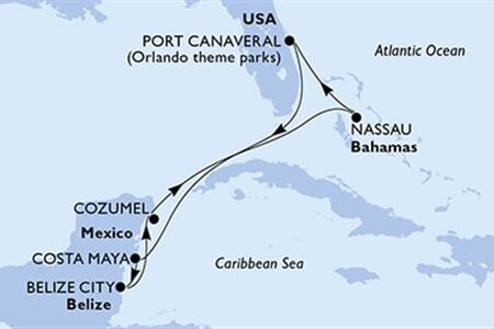 MSC GRANDIOSA - Amerikai Egyesült Államok, Mexikó, Belize, Bahamaszigetek (a Port Canaveral-ből)