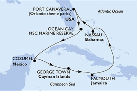 MSC GRANDIOSA - Amerikai Egyesült Államok, Bahamaszigetek, Mexikó, Kajmán-szigetek, Jamaica (a Port Canaveral-ből)