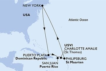 MSC MERAVIGLIA - Amerikai Egyesült Államok, Dominikai Köztársaság, Puerto Rico, Amerikai Egyesült Államok, Holland Antillák (a New York-ből)