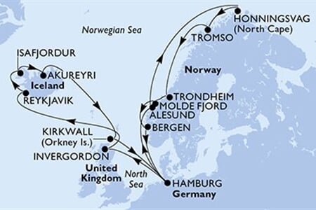 MSC PREZIOSA - Németország, Norvégia, Nagy-Britannia, Izland (a Hamburg-ból)