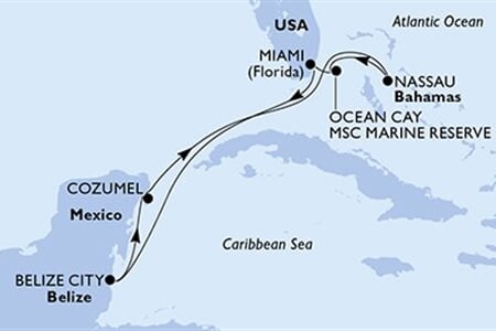 MSC SEASIDE - Amerikai Egyesült Államok, Belize, Mexikó, Bahamaszigetek (a Miami-ből)