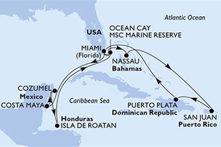 MSC SEASIDE - Amerikai Egyesült Államok, Mexikó, Honduras, Bahamaszigetek, Puerto Rico, ... (a Miami-ből)