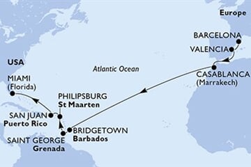 MSC SEASIDE - Spanyolország, Marokkó, Barbados, Grenada, Holland Antillák, ... (a Barcelona-ből)