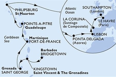 MSC VIRTUOSA - Barbados, Saint Vincentés és Grenadine, Grenada, Martinique, Guadeloupe, ... (a Bridgetown-ből)