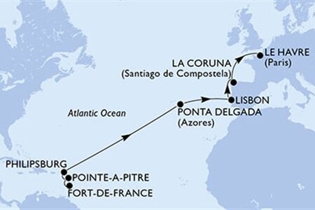 MSC VIRTUOSA - Martinique, Guadeloupe, Holland Antillák, Portúgalia, Spanyolország, ... (a Fort-de-France-ből)