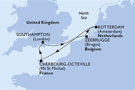 MSC VIRTUOSA - Nagy-Britannia, Belgium, Hollandia, Franciaország (a Southampton-ból)