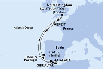 MSC VIRTUOSA - Nagy-Britannia, Franciaország, Portúgalia, Gibraltár, Spanyolország (a Southampton-ból)