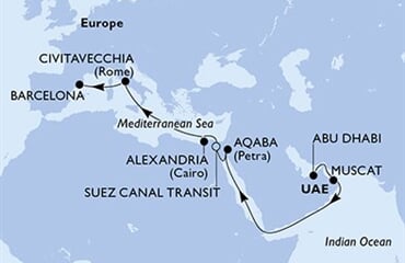 MSC Euribia - Arabské emiráty, Omán, Jordánsko, Egypt, Itálie, ... (z Abú Dhabí)