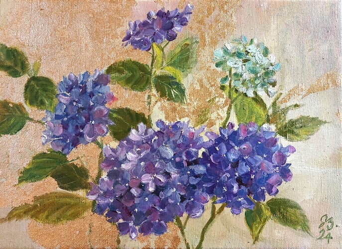 hortenzie II, olej na plátně, 35 x25 cm