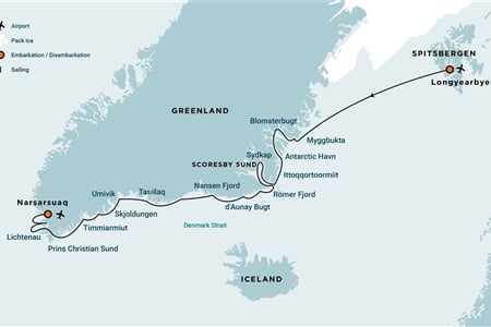 East and South Greenland Explorer, Aurora Borealis, Incl. flight from Narsarsuaq to Copenhagen (m/v Plancius)