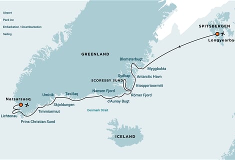 East and South Greenland Explorer, Aurora Borealis, Incl. flight from Narsarsuaq to Copenhagen (m/v Plancius)