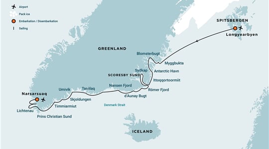 East and South Greenland Explorer, Aurora Borealis, Incl. flight from Narsarsuaq to Copenhagen (m/v Plancius)