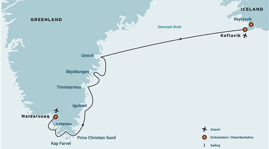 South Greenland Explorer, Aurora Borealis, Incl. flight from Copenhagen to Narsarsuaq (m/v Plancius)