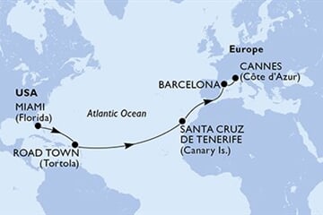 MSC DIVINA - Amerikai Egyesült Államok, Brit Virgin-szigetek, Spanyolország, Franciaország (a Miami-ből)