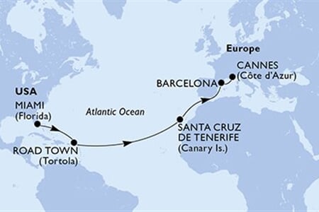 MSC DIVINA - Amerikai Egyesült Államok, Brit Virgin-szigetek, Spanyolország, Franciaország (a Miami-ből)