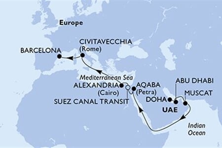 MSC EURIBIA - Katar, Egyesült Arab Emirátusok, Omán, Jordánia, Egyiptom, ... (a Doha-ból)