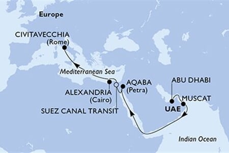 MSC EURIBIA - Egyesült Arab Emirátusok, Omán, Jordánia, Egyiptom, Olaszország (az Abu-Dzabi-ből)