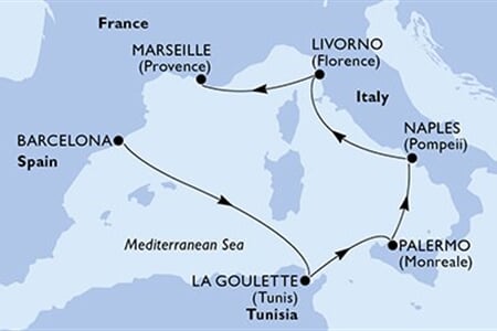 MSC SEASIDE - Spanyolország, Tunézia, Olaszország, Franciaország (a Barcelona-ből)