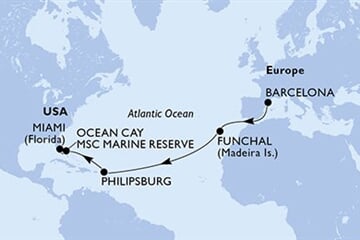 MSC POESIA - Spanyolország, Portúgalia, Holland Antillák, Bahamaszigetek, Amerikai Egyesült Államok (a Barcelona-ből)