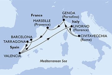 MSC SPLENDIDA - Spanyolország, Olaszország, Franciaország (a Valencia-ből)