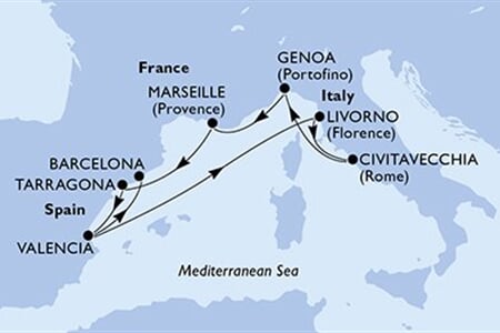 MSC SPLENDIDA - Spanyolország, Olaszország, Franciaország (a Valencia-ből)