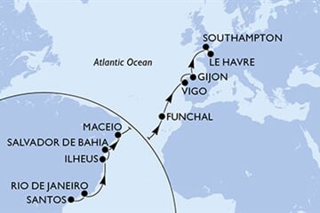 MSC PREZIOSA - Brazília, Portúgalia, Spanyolország, Nagy-Britannia, Franciaország (a Santos-ból)