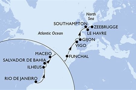 MSC PREZIOSA - Brazília, Portúgalia, Spanyolország, Nagy-Britannia, Franciaország, ... (a Rio de Janeiro-ből)