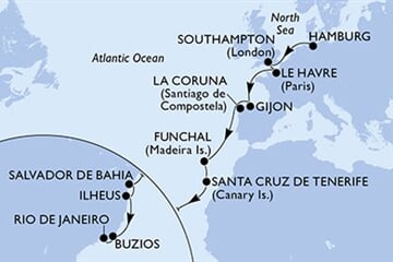 MSC PREZIOSA - Németország, Nagy-Britannia, Franciaország, Spanyolország, Portúgalia, ... (a Hamburg-ból)