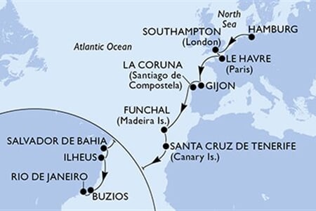 MSC PREZIOSA - Németország, Nagy-Britannia, Franciaország, Spanyolország, Portúgalia, ... (a Hamburg-ból)