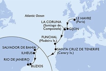 MSC PREZIOSA - Franciaország, Spanyolország, Portúgalia, Brazília (a Le Havre-ből)