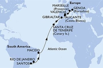 MSC SEAVIEW - Brazília, Spanyolország, Gibraltár, Franciaország, Olaszország (a Santos-ból)