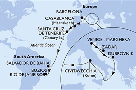 MSC ARMONIA - Itálie, Chorvatsko, Španělsko, Maroko, Brazílie (z Benátek)