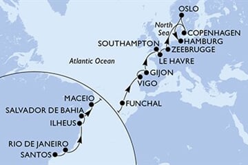 MSC Preziosa - Brazílie, Portugalsko, Španělsko, Velká Británie, Francie, ... (Santos)
