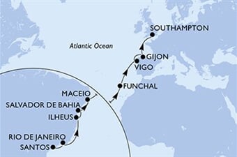 MSC Preziosa - Brazílie, Portugalsko, Španělsko, Velká Británie (Santos)