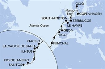 MSC Preziosa - Brazílie, Portugalsko, Španělsko, Velká Británie, Francie, ... (Santos)