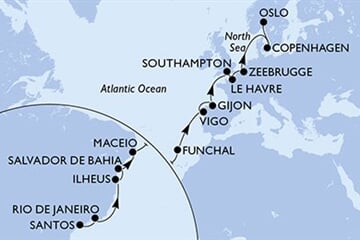 MSC Preziosa - Brazílie, Portugalsko, Španělsko, Velká Británie, Francie, ... (Santos)