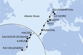 MSC Preziosa - Brazílie, Portugalsko, Španělsko, Velká Británie, Francie (z Rio de Janeira)