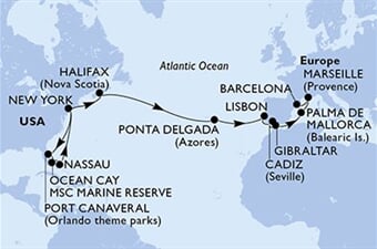 MSC Meraviglia - USA, Bahamy, Kanada, Portugalsko, Španělsko, ... (z New Yorku)