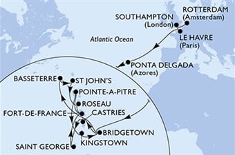 MSC Virtuosa - Nizozemí, Velká Británie, Francie, Portugalsko, Barbados, ... (Rotterdam)