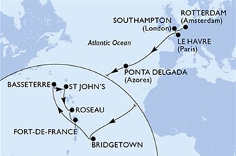 MSC Virtuosa - Nizozemí, Velká Británie, Francie, Portugalsko, Barbados, ... (Rotterdam)