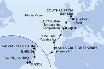 MSC PREZIOSA - Nagy-Britannia, Franciaország, Spanyolország, Portúgalia, Brazília (a Southampton-ból)