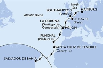MSC PREZIOSA - Németország, Nagy-Britannia, Franciaország, Spanyolország, Portúgalia, ... (a Hamburg-ból)