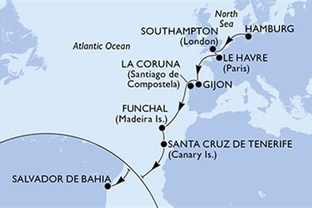 MSC PREZIOSA - Németország, Nagy-Britannia, Franciaország, Spanyolország, Portúgalia, ... (a Hamburg-ból)