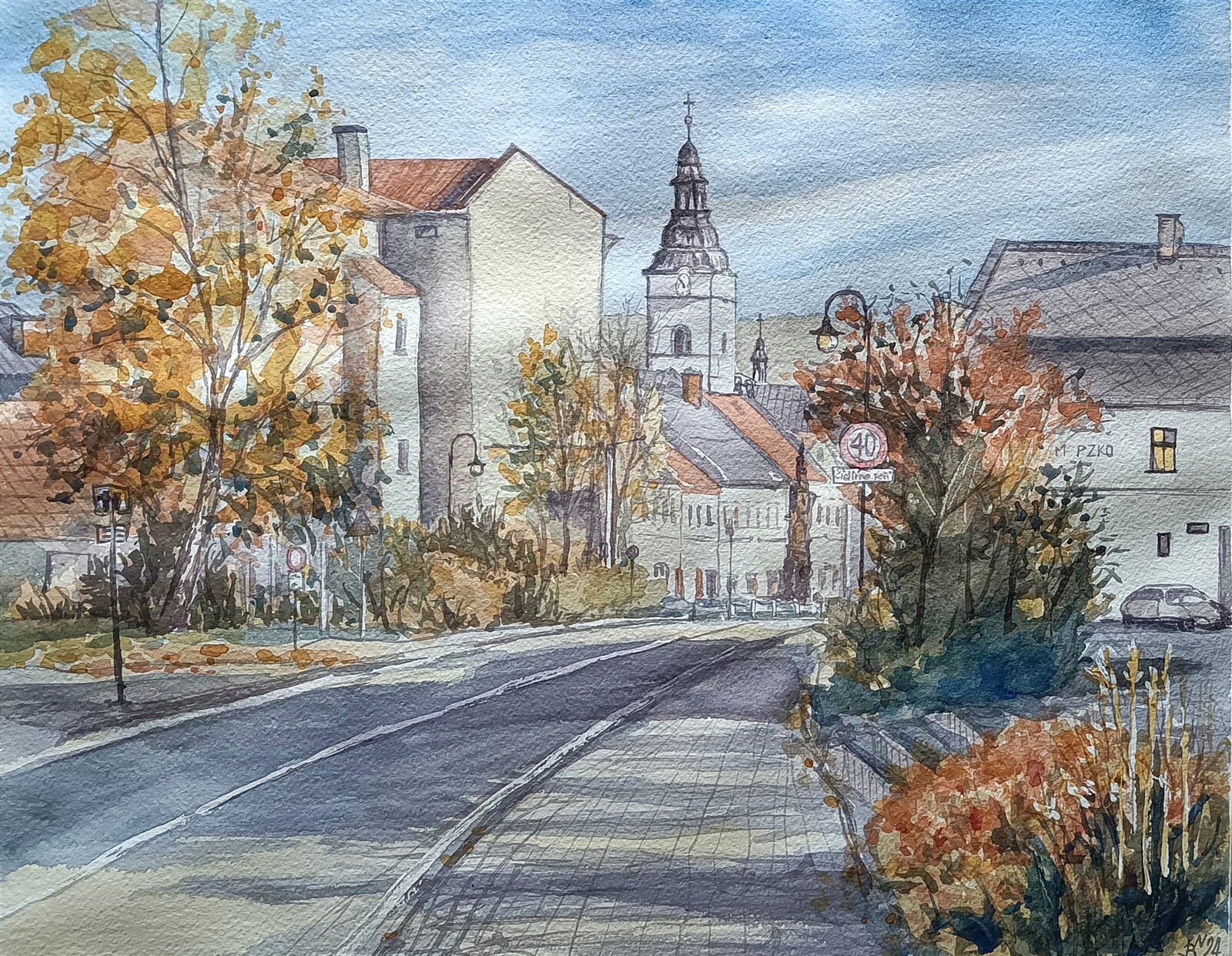 Blažena Niemcová : Jablunkov, podzim, 40 × 50 cm