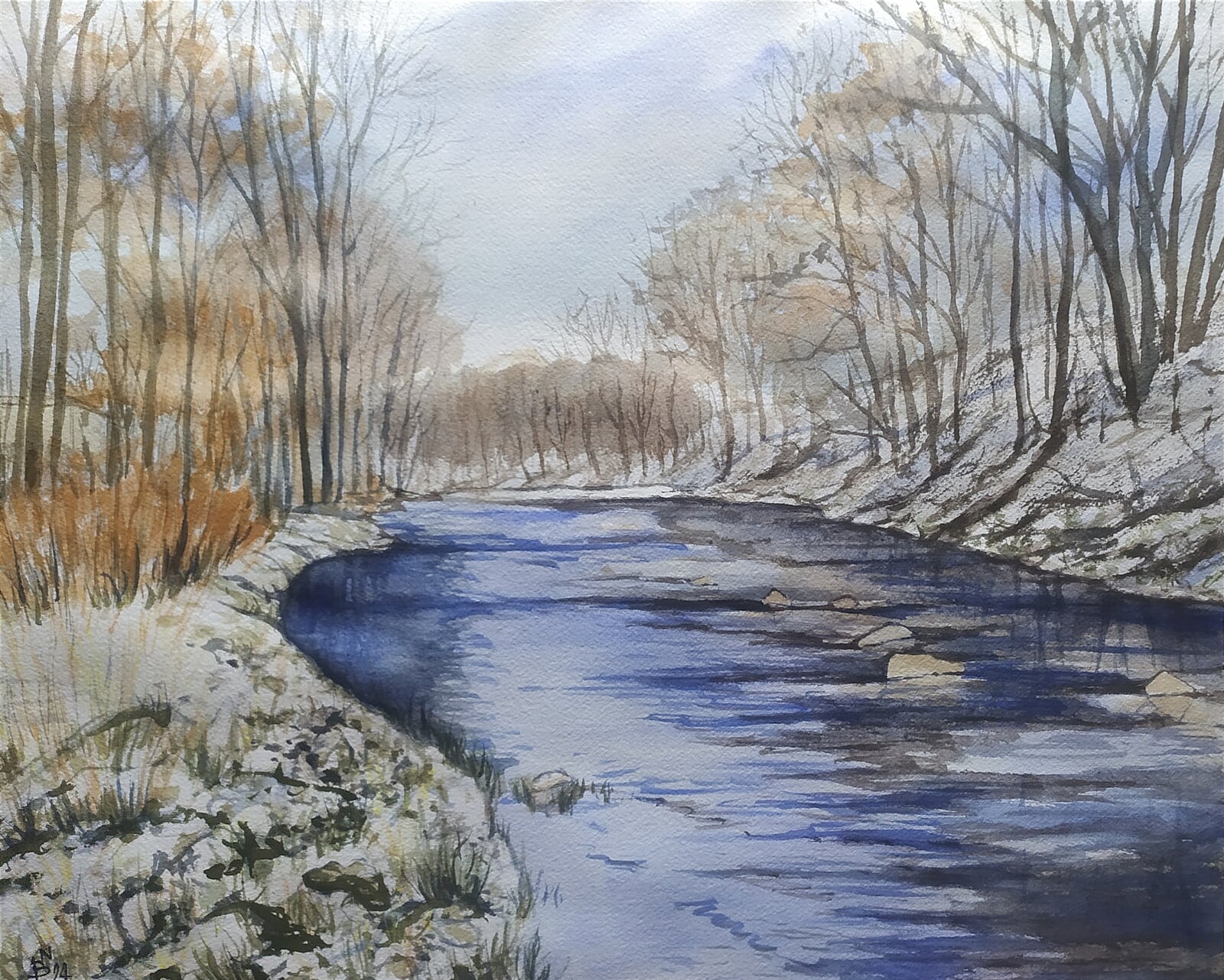 Blažena Niemcová : Zimní Olza, 40 × 50 cm