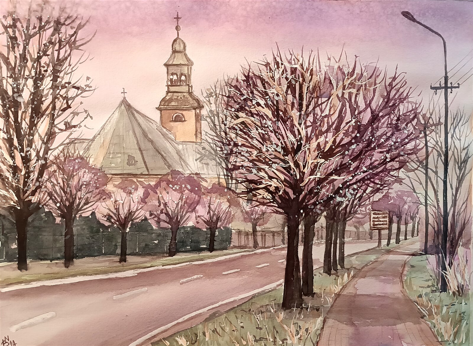 Blažena Niemcová : Kostel v Bystřici, 30 × 40 cm