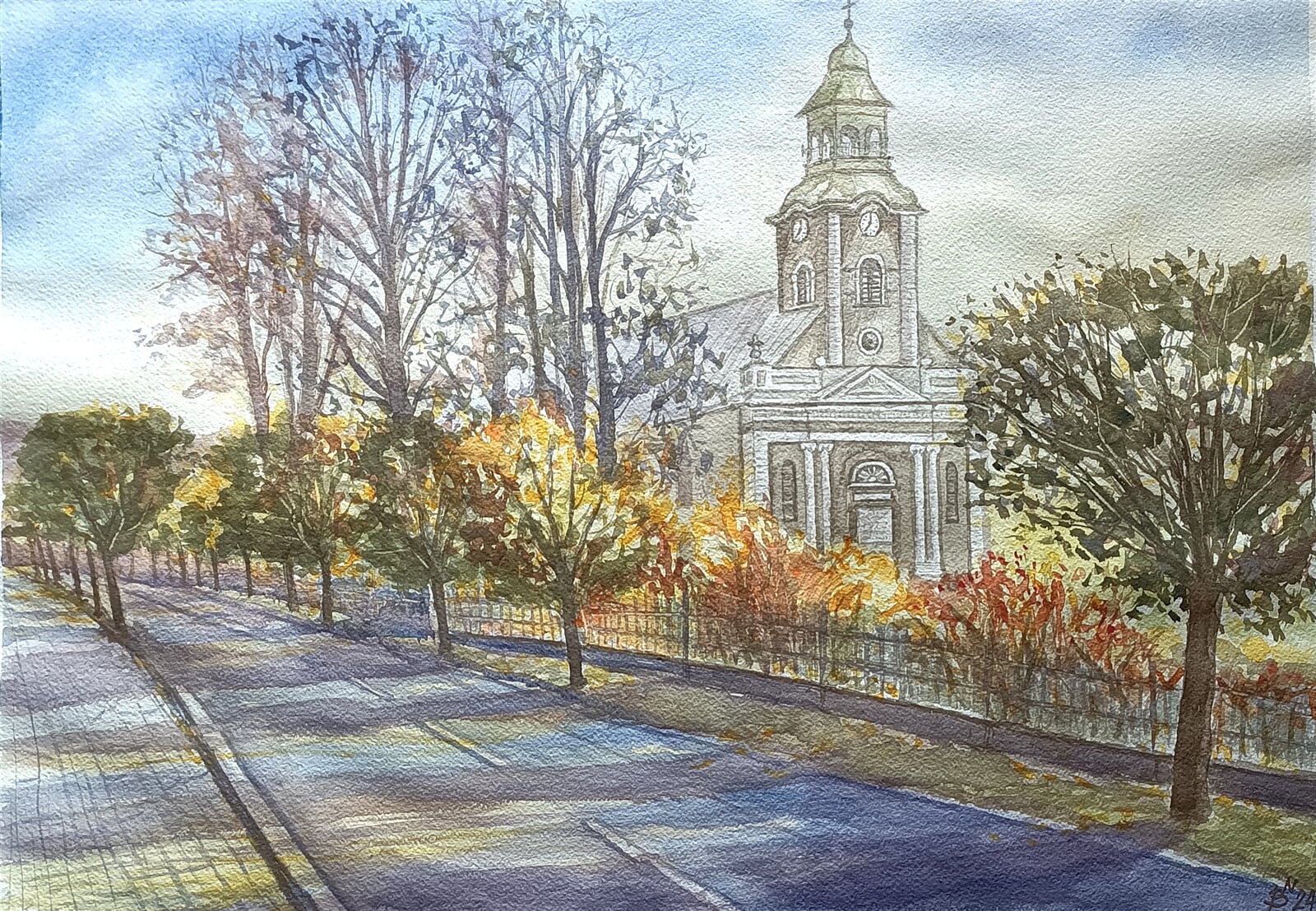 Blažena Niemcová : Evangelický kostel v Bystřici, 50 × 70 cm