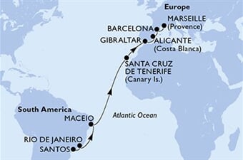MSC Seaview - Brazílie, Španělsko, Gibraltar, Francie (Santos)