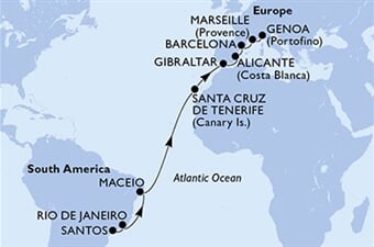 MSC Seaview - Brazílie, Španělsko, Gibraltar, Francie, Itálie (Santos)