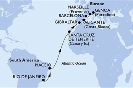 MSC SEAVIEW - Brazília, Spanyolország, Gibraltár, Franciaország, Olaszország (a Rio de Janeiro-ből)